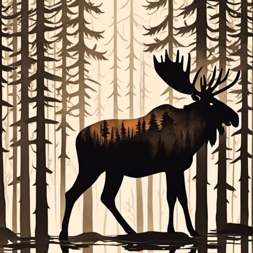 <lora:HaidaStyle:1.0> a moose in Black purple brown and red Haida style 