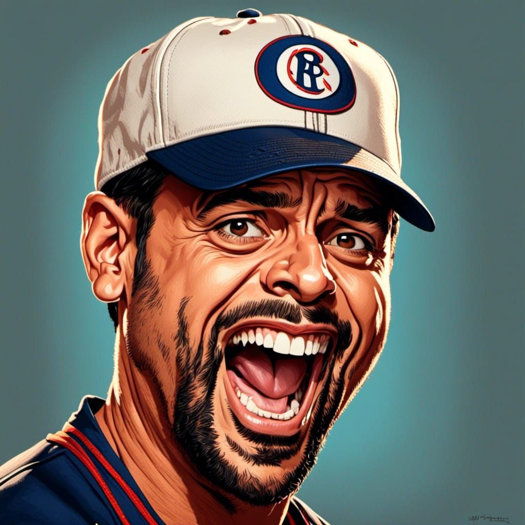 <lora:Maka Kane:1.0>exaggerated caricature portrait of a man in a baseball cap