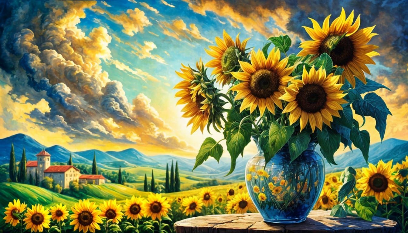 a bouquet of sunflowers and the vastness of Tuscany  by @Eee17