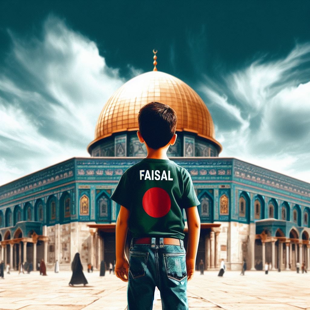 a-boy-is-standing-in-front-of-al-aqsa-the-boy-is-wearing-a-t-shirt