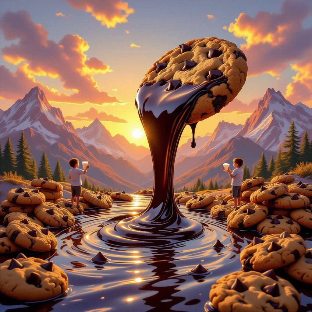 Chocolate River Flows from Giant Cookie