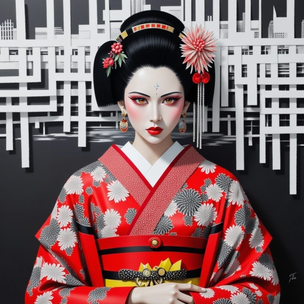 <lora:BARCODE:1.0> Geisha