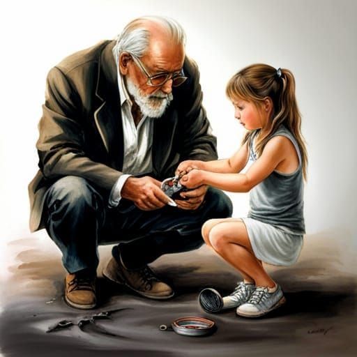 Grandpa Teaching His Granddaughter  by @MordecAI