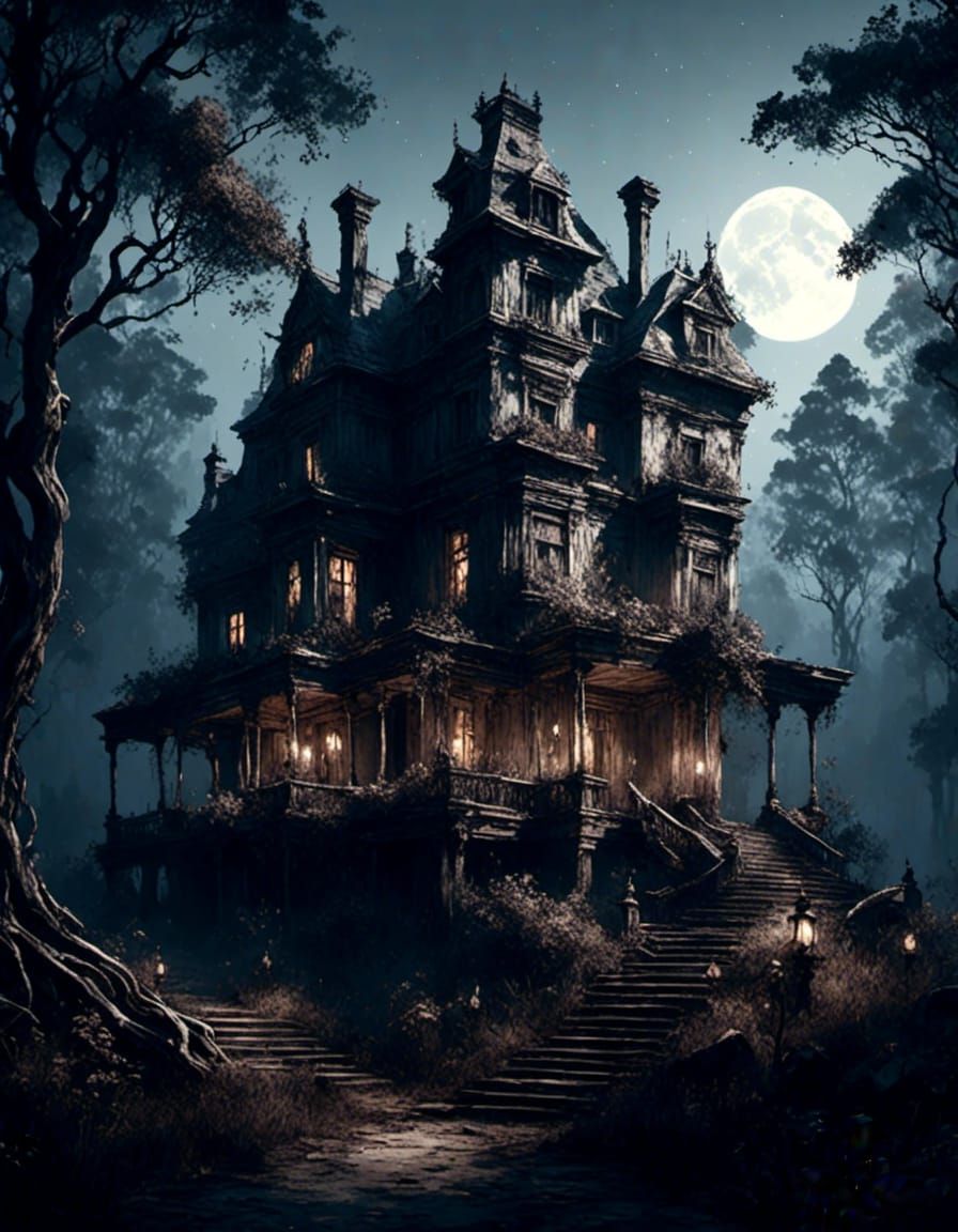 mansion in a forest with a night sky,unreal engine 5, 2D, drawing, <lora:drawing:1.0> 