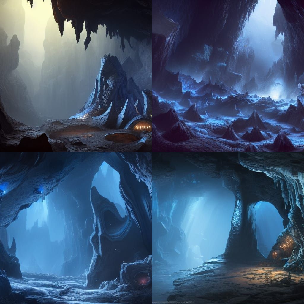 Deep dark cave with blue accents
