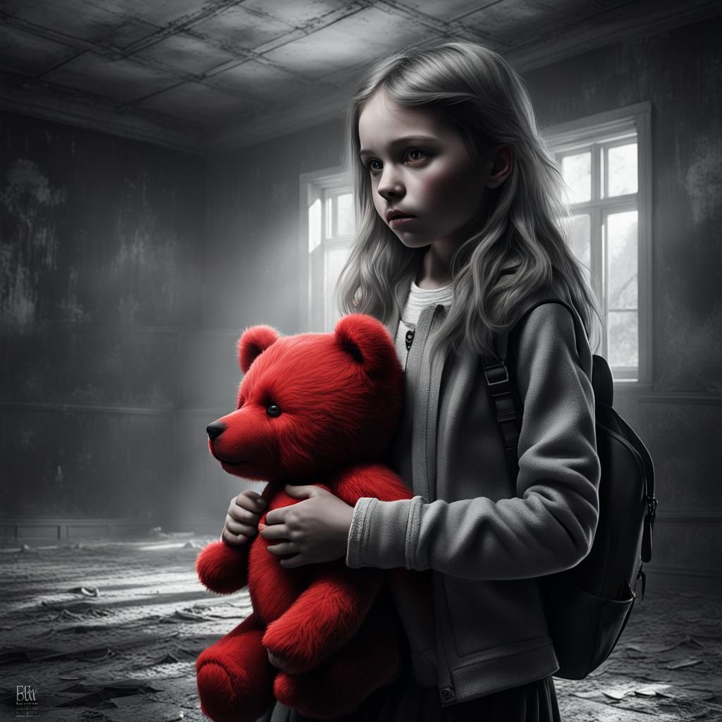 Selective Color Art.  Teddy Bear Girl!  by @PUREVIL