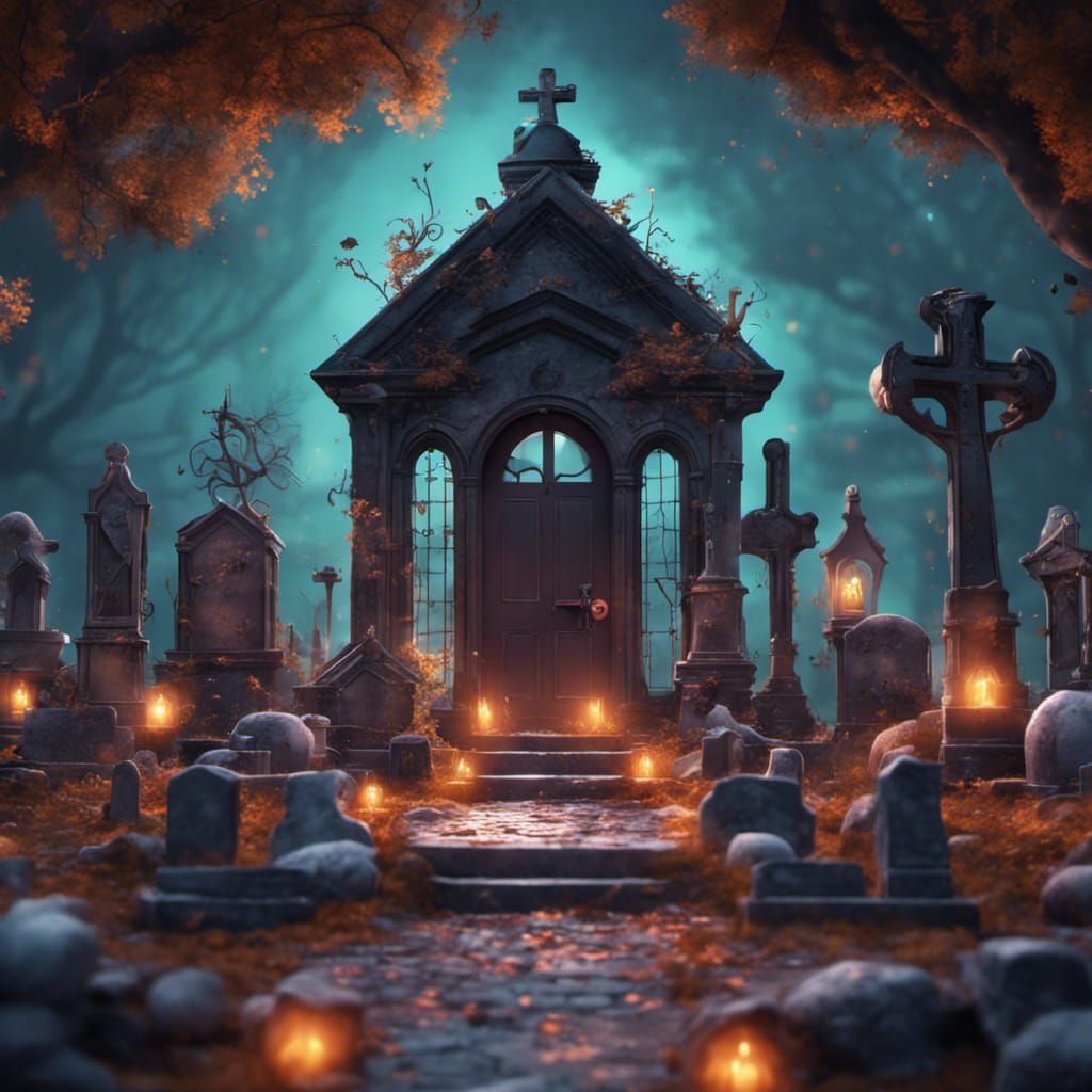 graveyard surrounded with  lights
