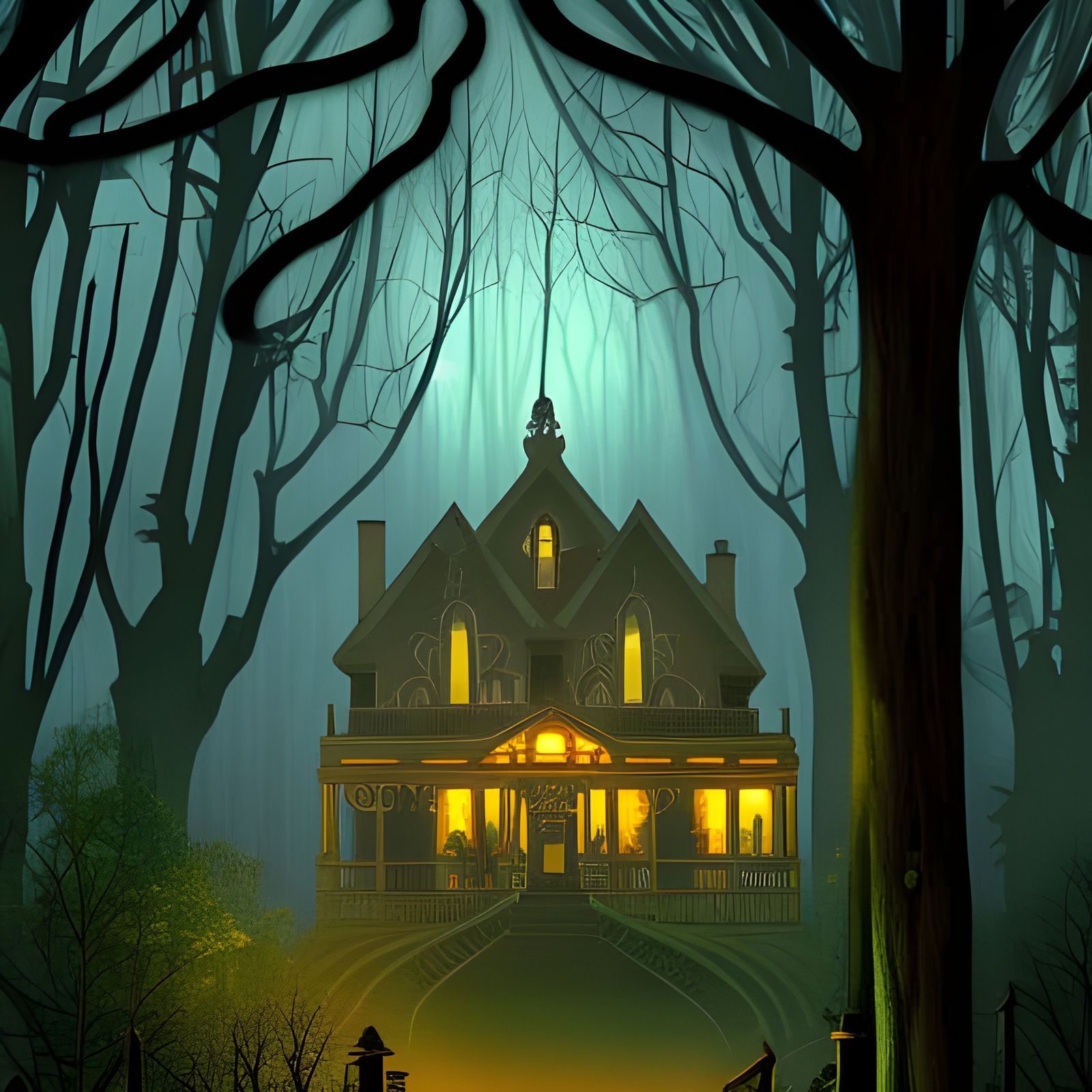 A spooky haunted Victorian Mansion .