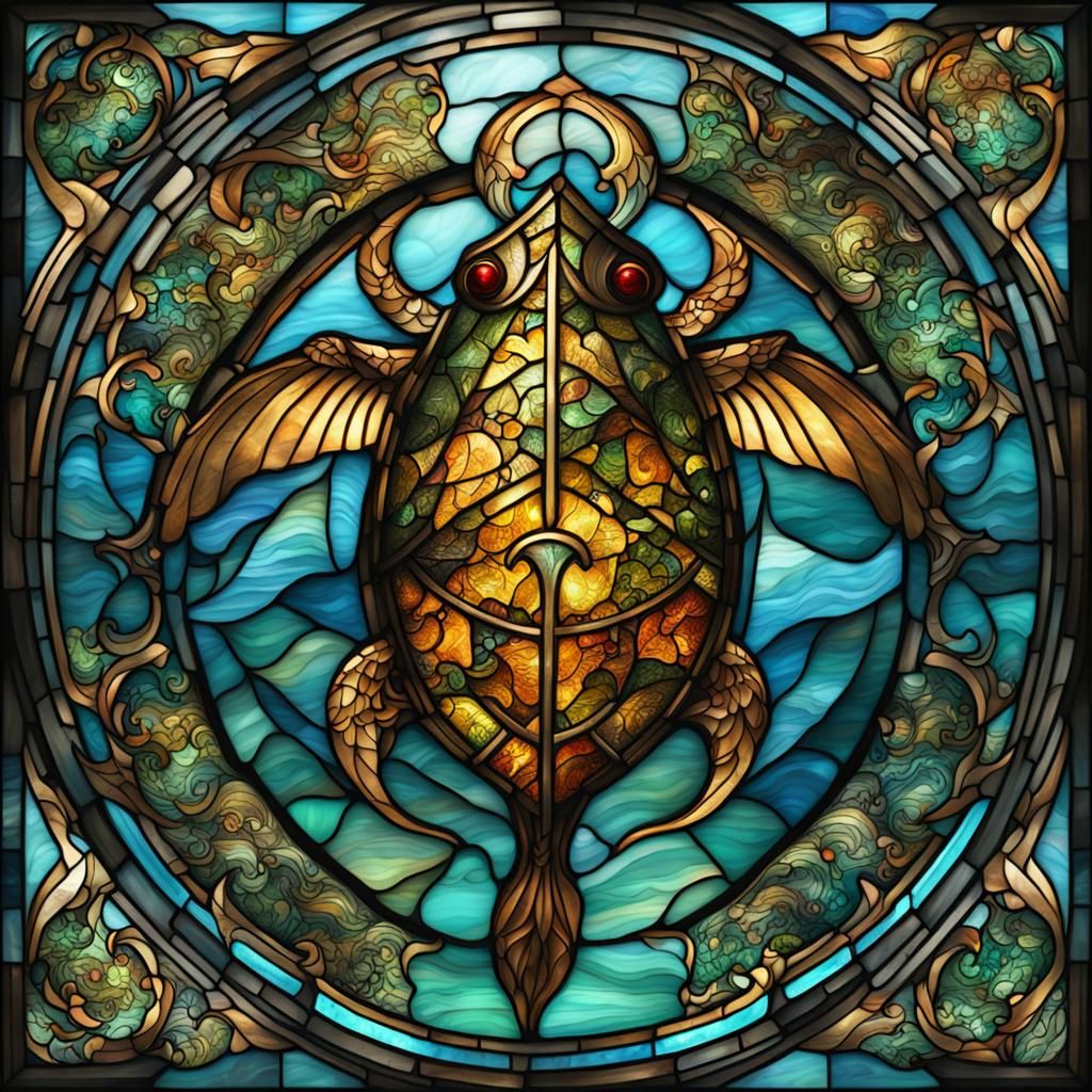 Tiffany Stained Glass Pisces Symbol: Digital Matte Painting