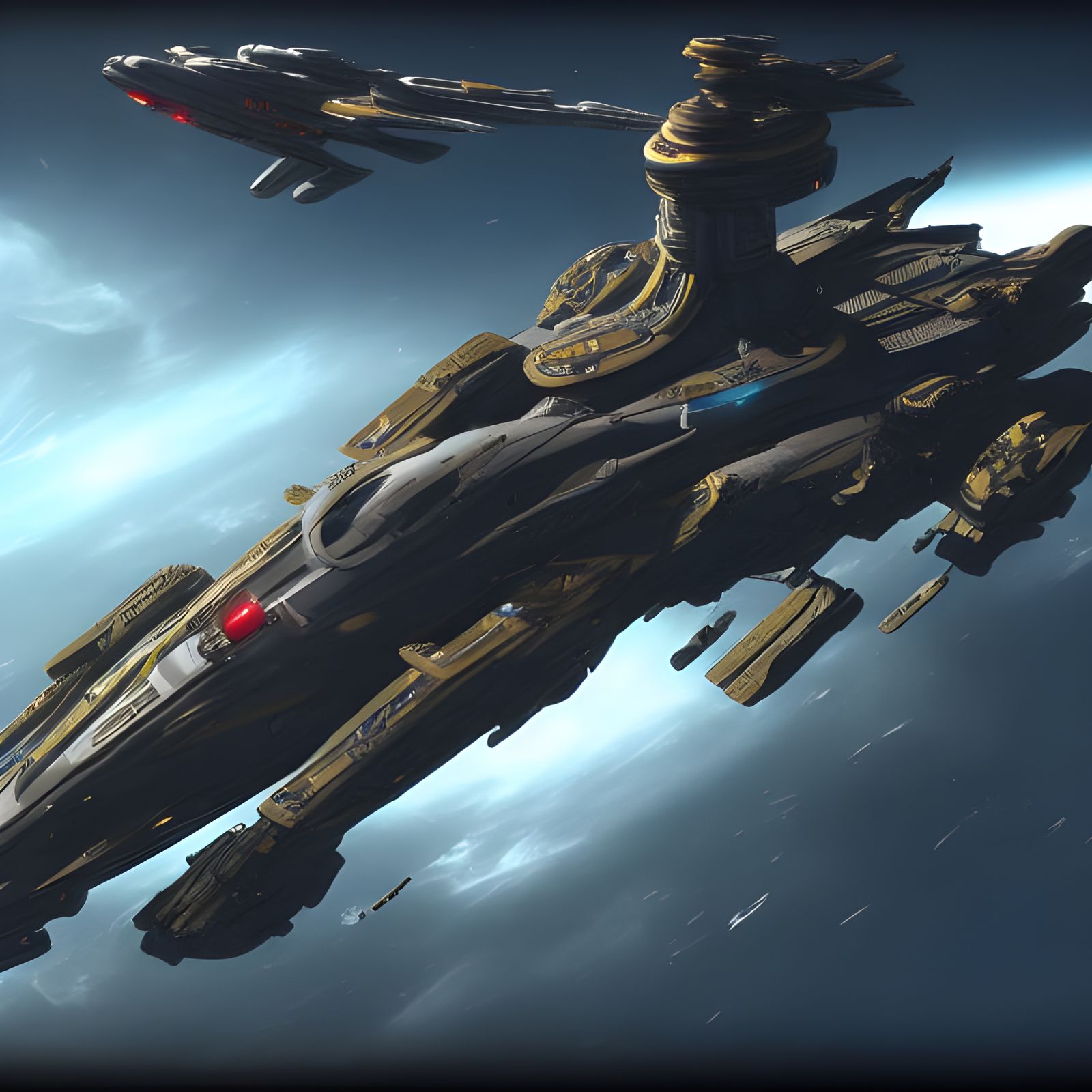 Space Battleship detailed matte painting, deep color, fantas...