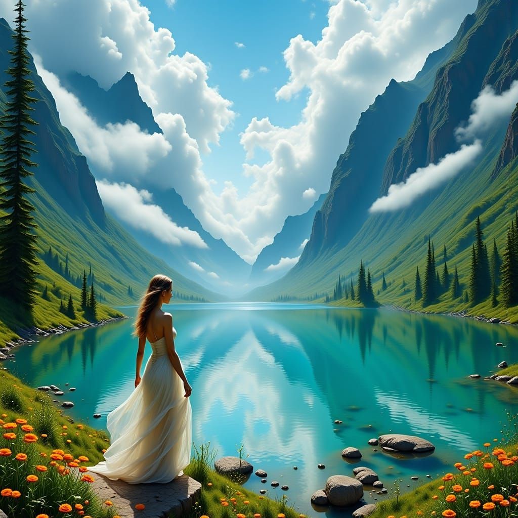Serene Woman in Ethereal Landscape