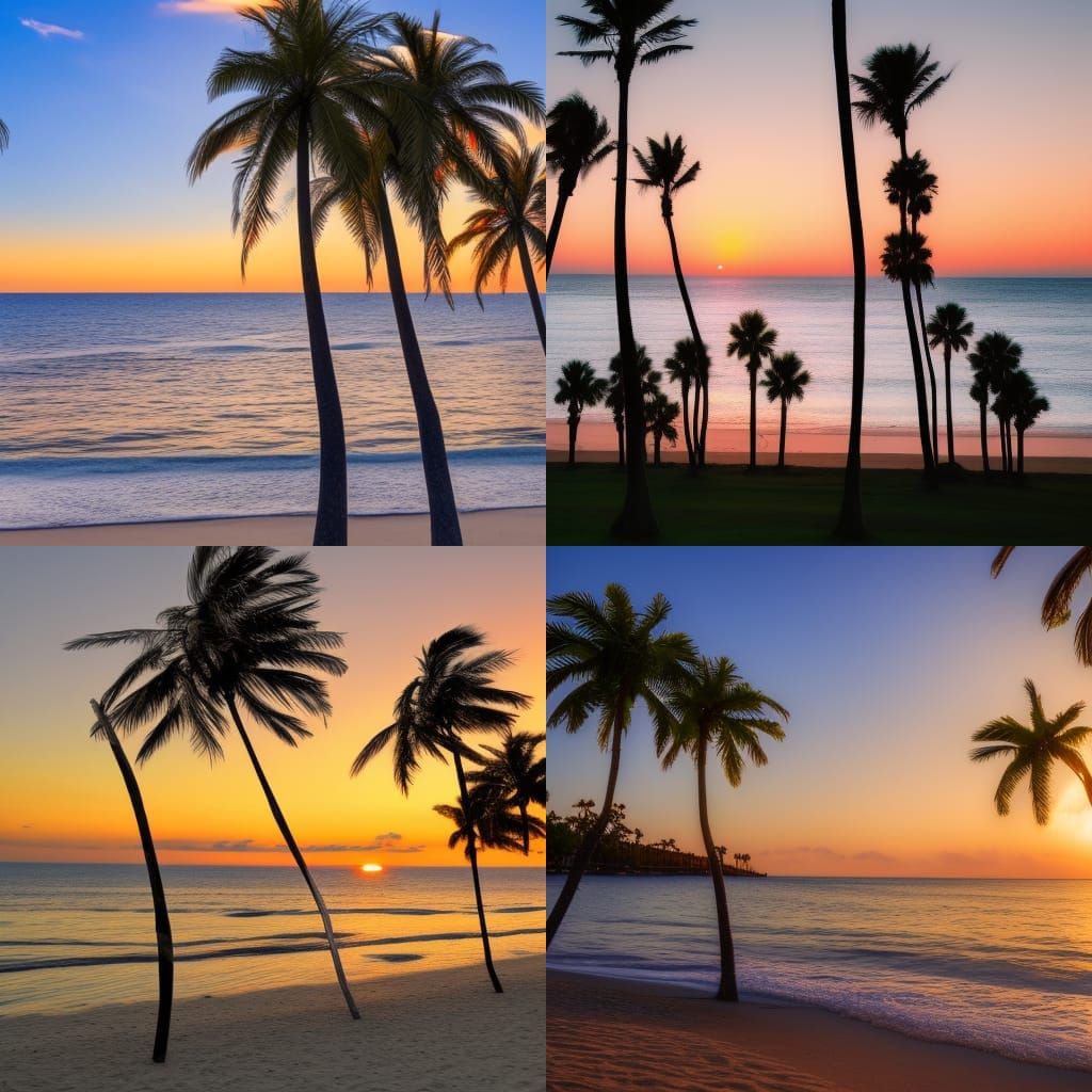 Palm trees at beach with sunset