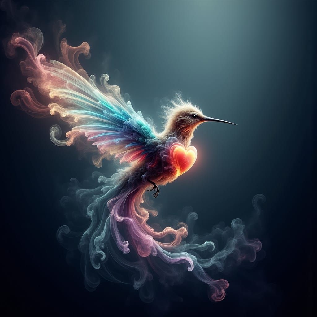 Biomechanical Hummingbird in Neon Forest, Ethereal Dark Fantasy