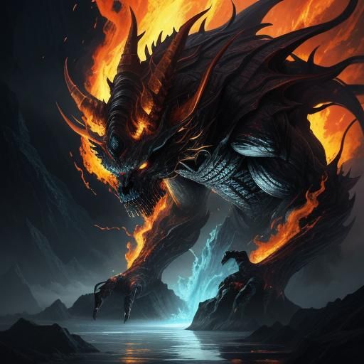 Surreal Monster Emerges from Waterfall in Crystal Armor