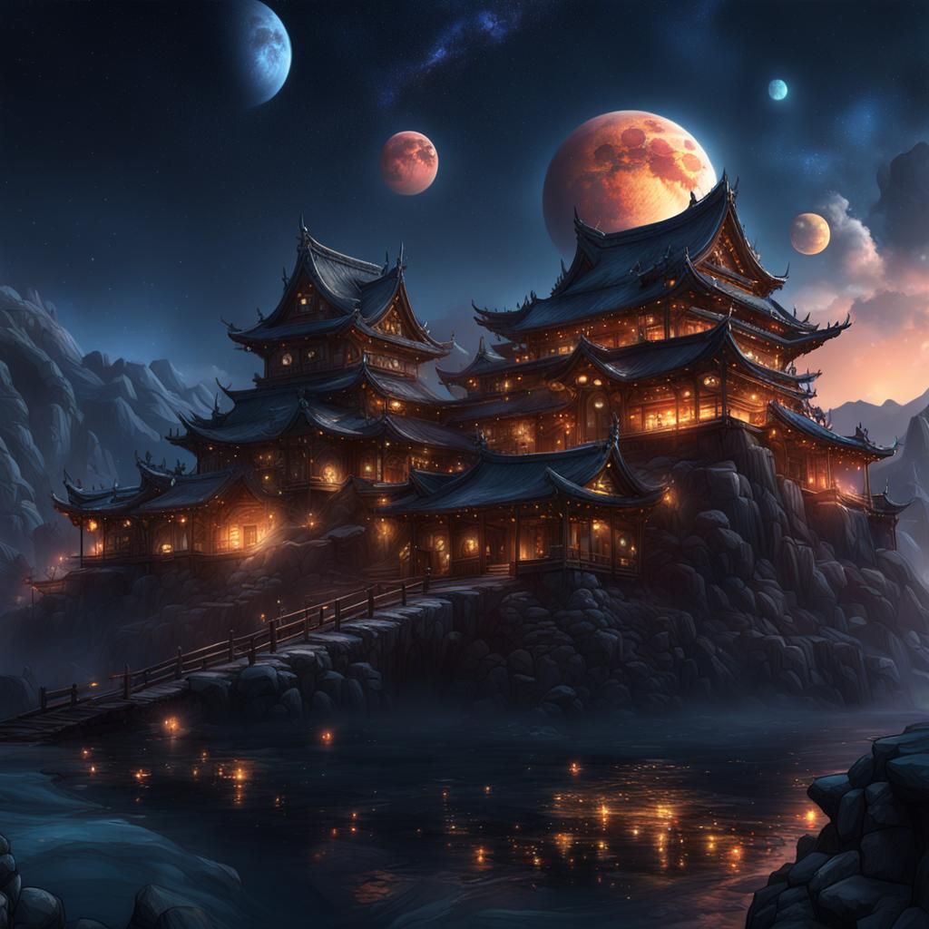 Fantastical Star and Moon Landscape in Deep Color