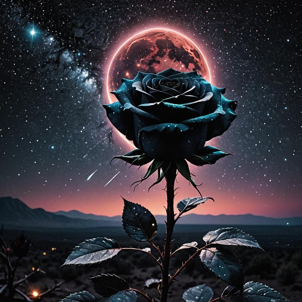 The stella pluvia flower only blooms beneath a blood moon during a meteor shower  by @vintage_fantasy_scifi
