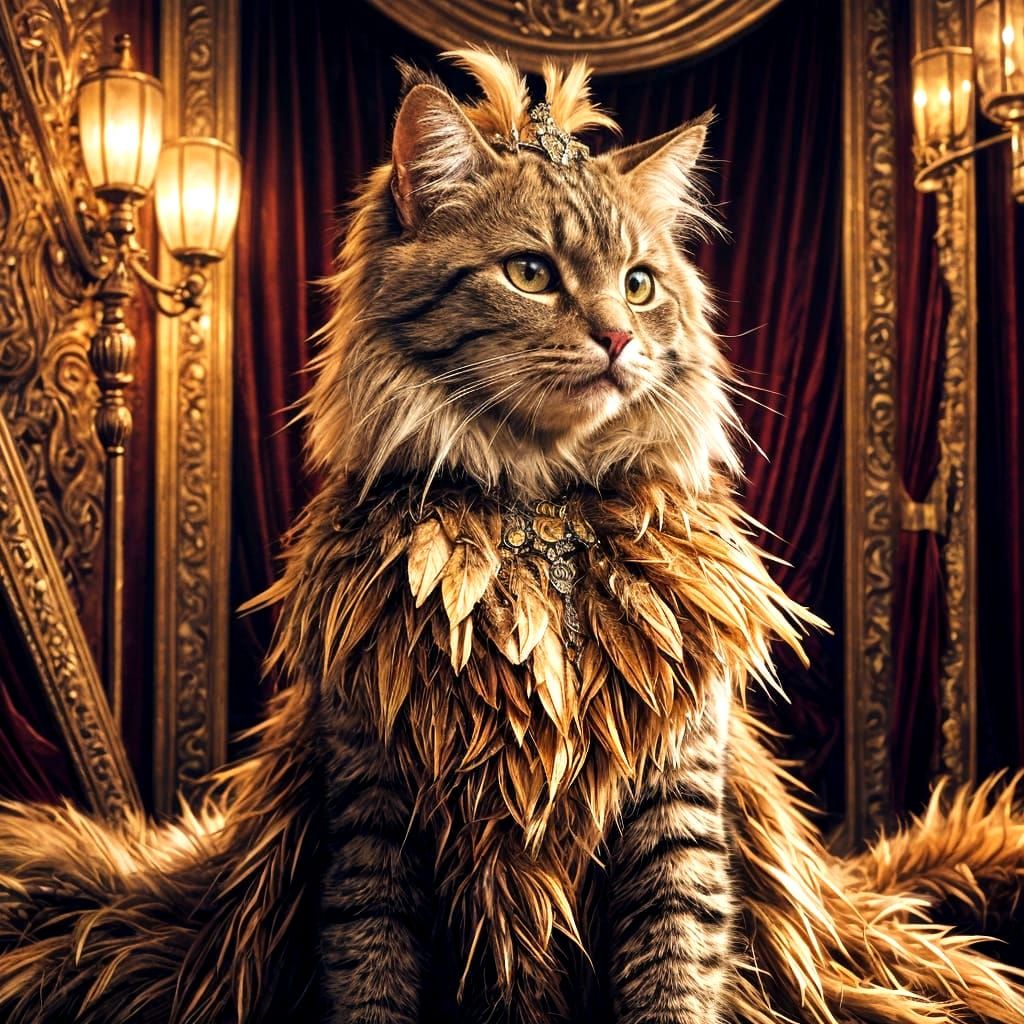 burlesque Cat in feathers and fur, Artgerm, WLOP, Rutkowski, pastel