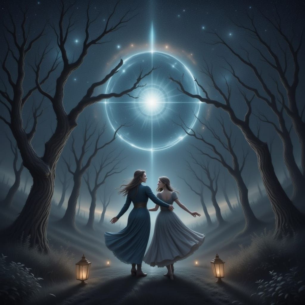 With electric whispers, we'll dance through the night
In the glow of the starlight, everything feels right
The cosmos a partner, twirling 'r...