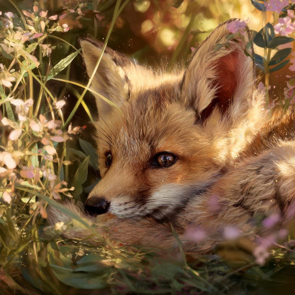 Peaceful Fluffy Fox Kit Portrait