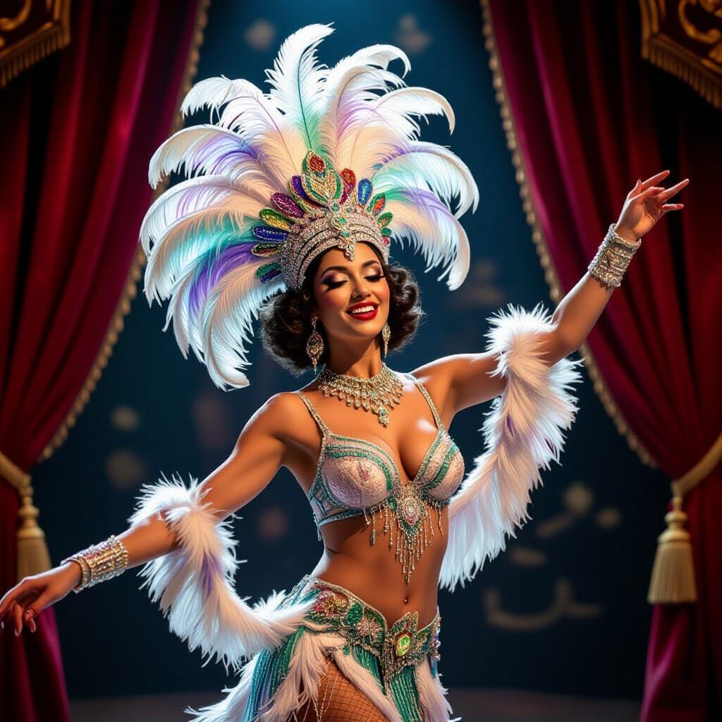 A cabaret dancer in a feathered headdress  by @ I love 1 4