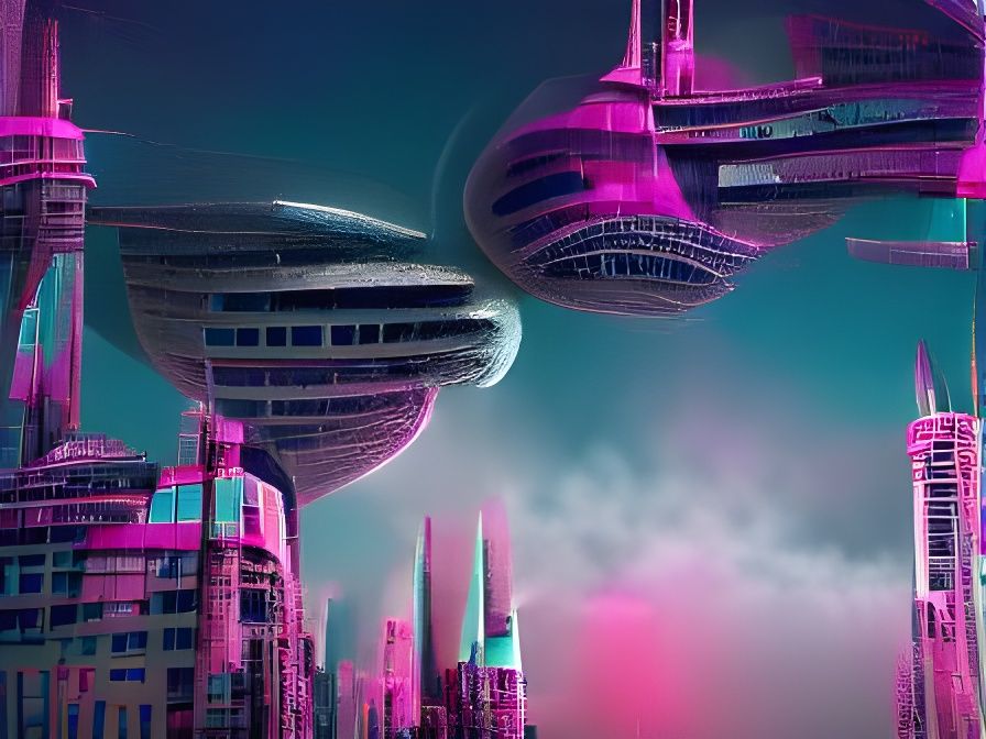 Sci-fi city in the style of Aestheticism