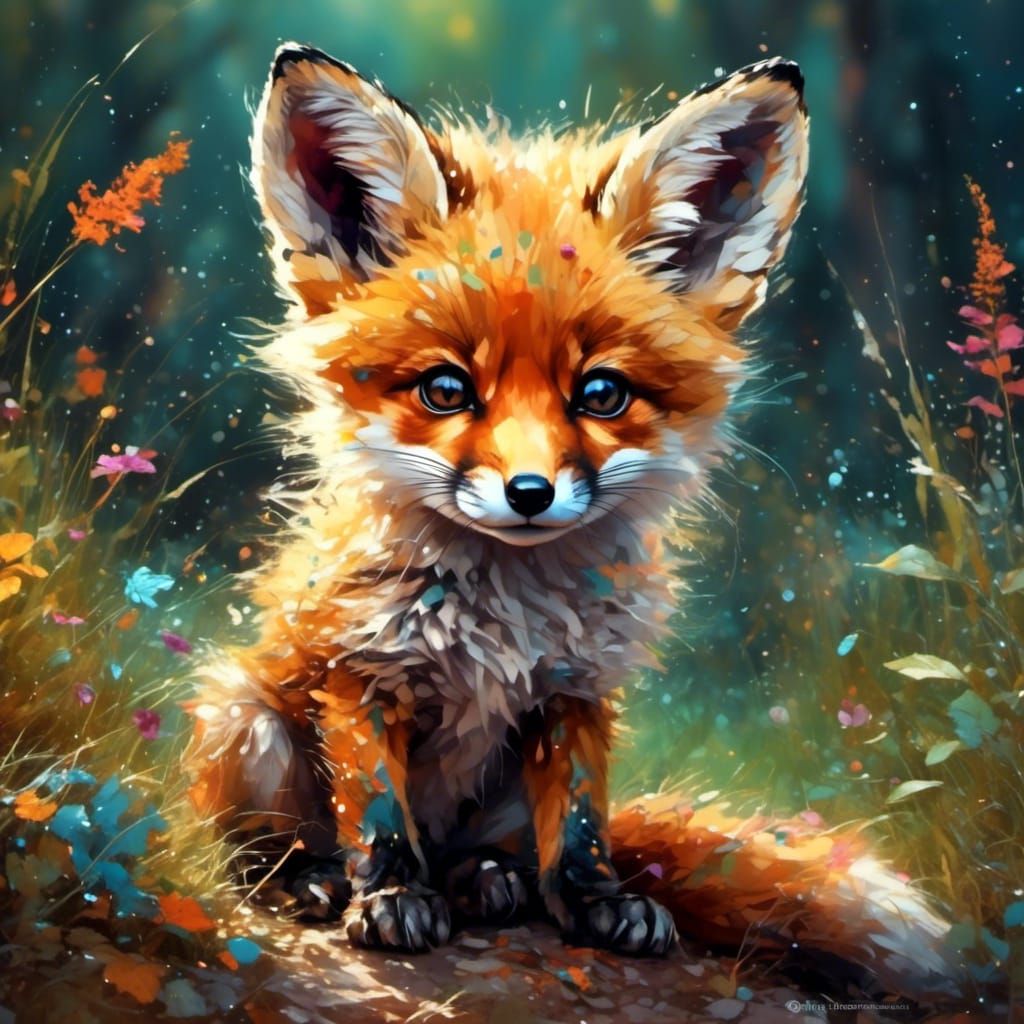 Cute baby fox <lora:Colorful Animals:1.0> emotive wonder color