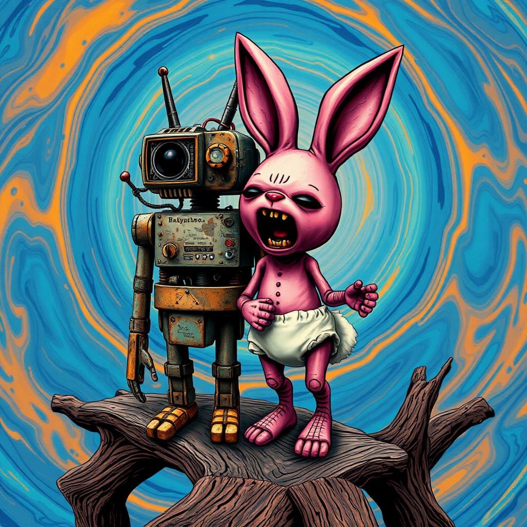 An intensely emotive anthropomorphic screaming pink goth cyb...