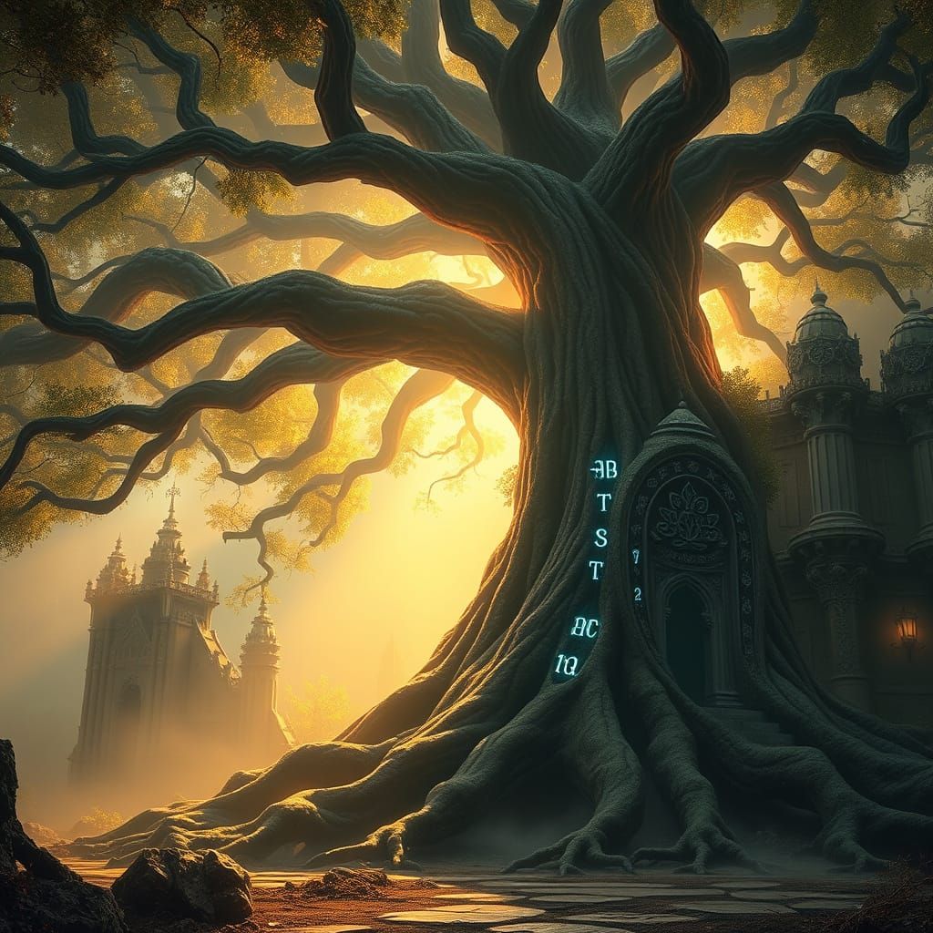 Ancient Tree in Ethereal Glow