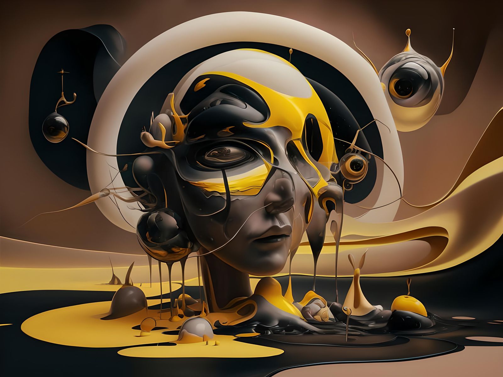 deep dream abstract visuals in a brown, black and yellow col...