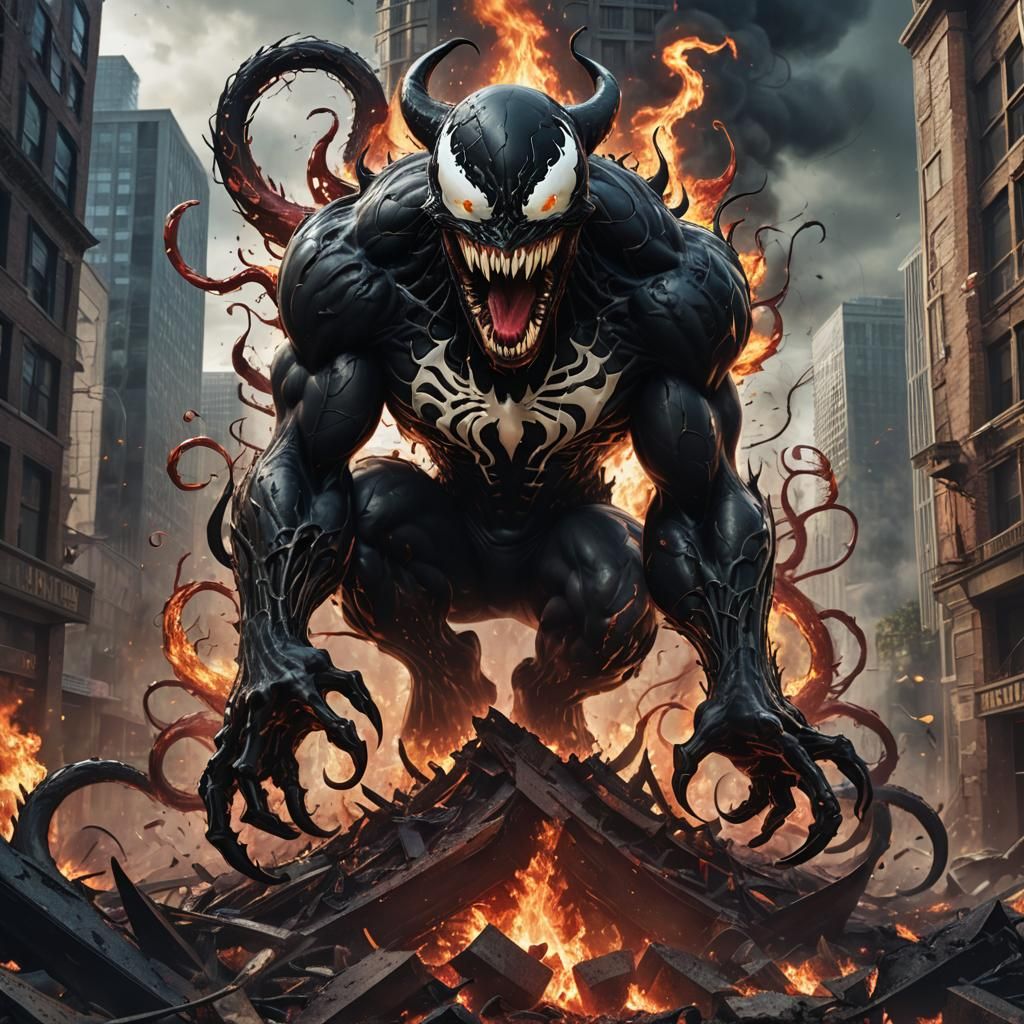 text titled "Venom: Toxicat" large fonts; cat as venom symbi...