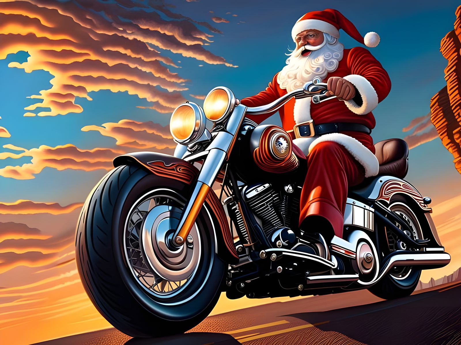 Rocking Santa Claus on the Route 66 - AI Generated Artwork - NightCafe ...