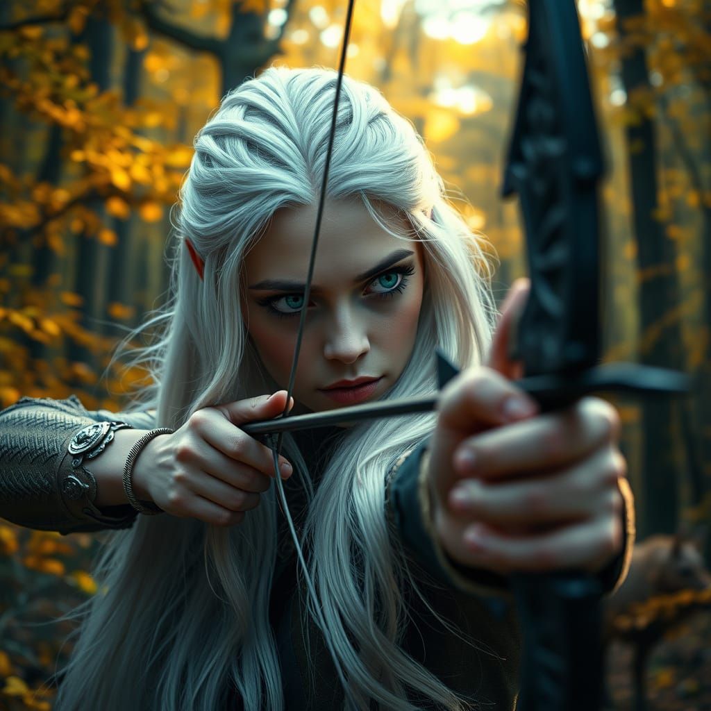 Ethereal Elven Huntress in Autumnal Forest