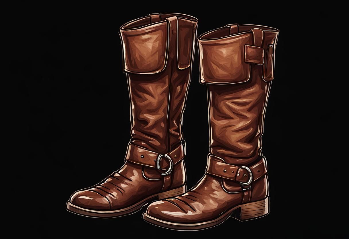 simple flat Brown leather cavalry boot, realistic, empty aro...