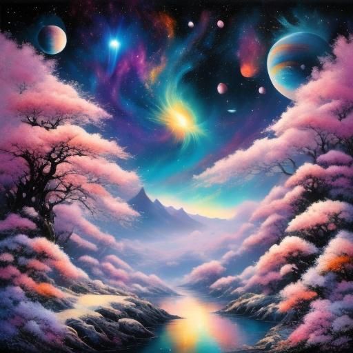 flower appear above Cosmic Nebuala Blossoms Japan