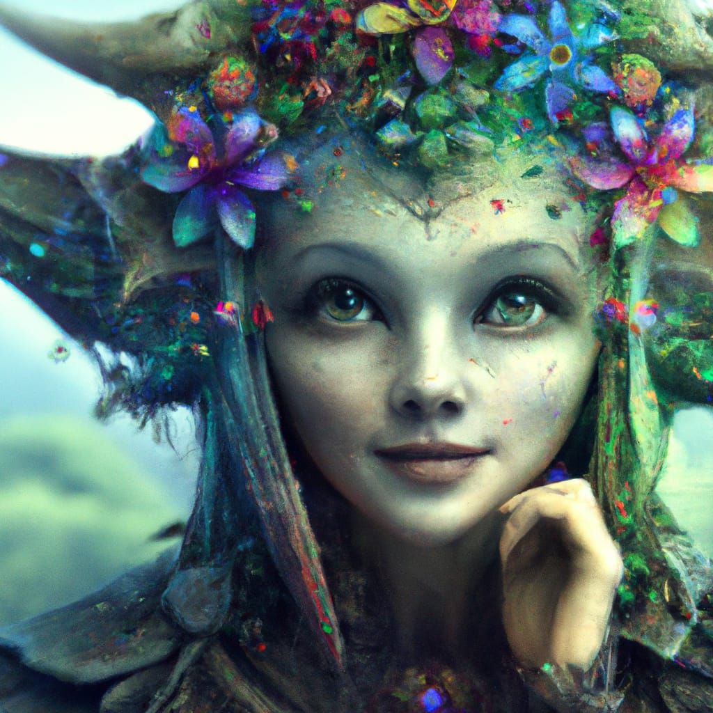 Whimsical Occult Flower Fairy Portrait in 8K