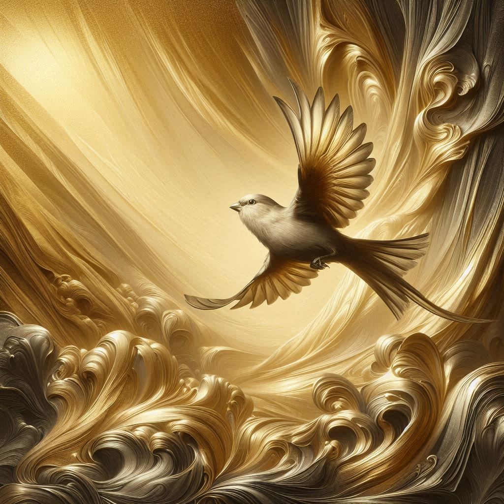 Golden finch in flight