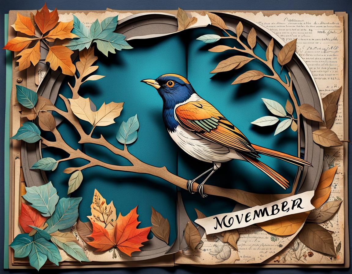 Vintage November Scrapbook Page in Ghibli Style