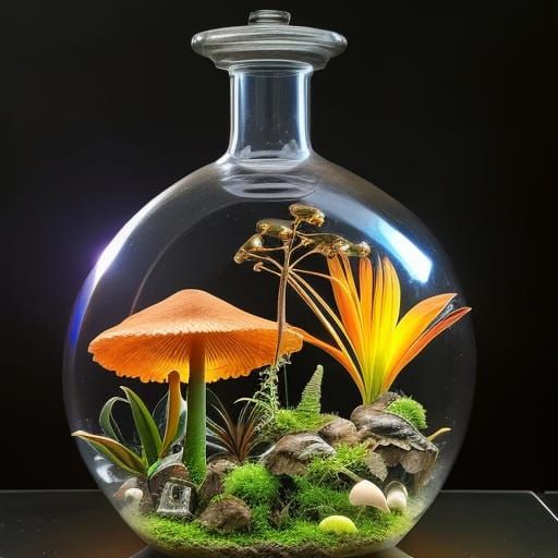 Magical Carboy terrarium filled with intricately detailed magical ...