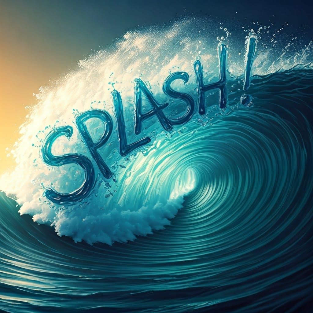 "Splash!" written using the spray of water from a crashing wave.  by @jnatas