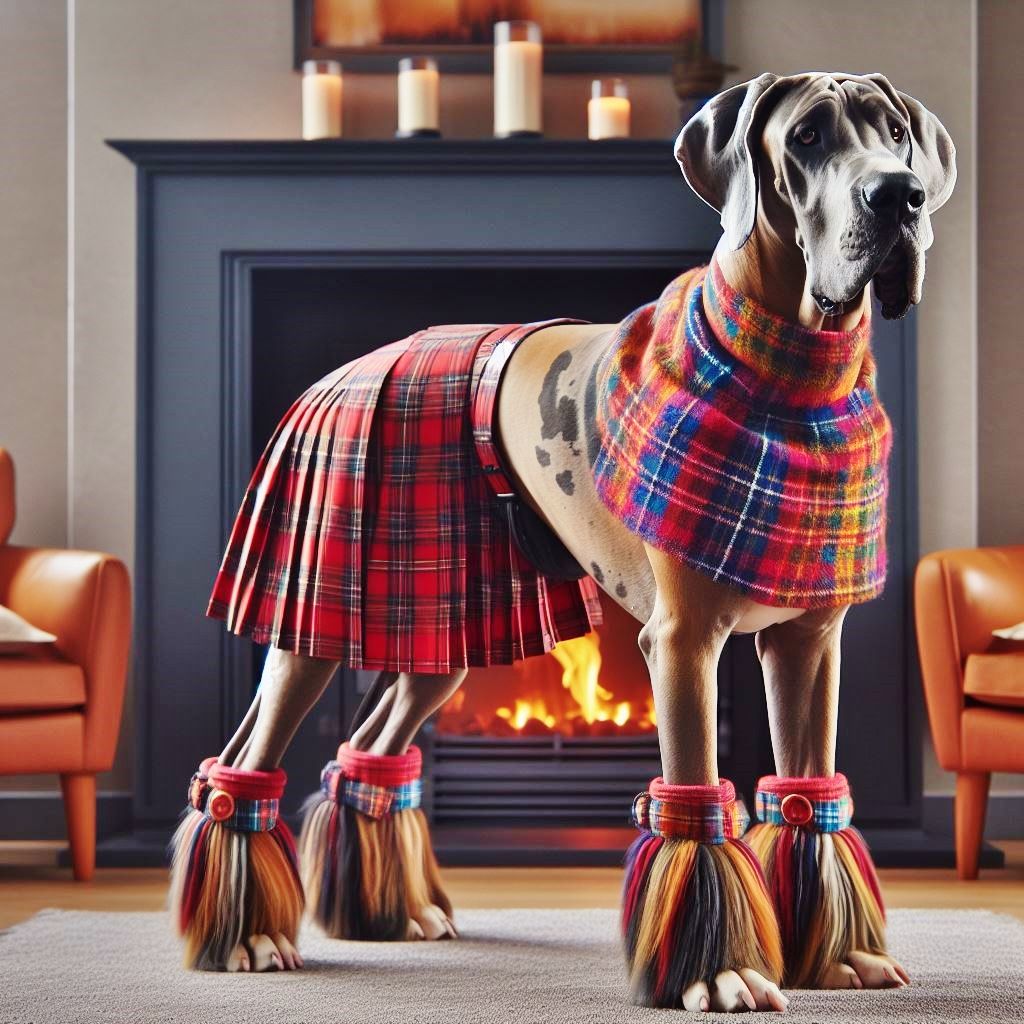 Great Dane in kilt