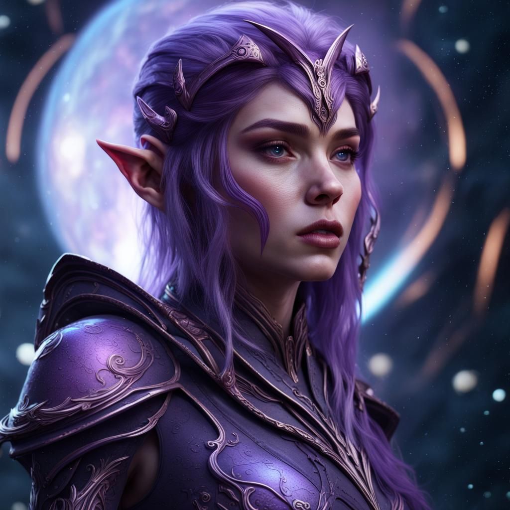 Female purple elf in space - AI Generated Artwork - NightCafe Creator