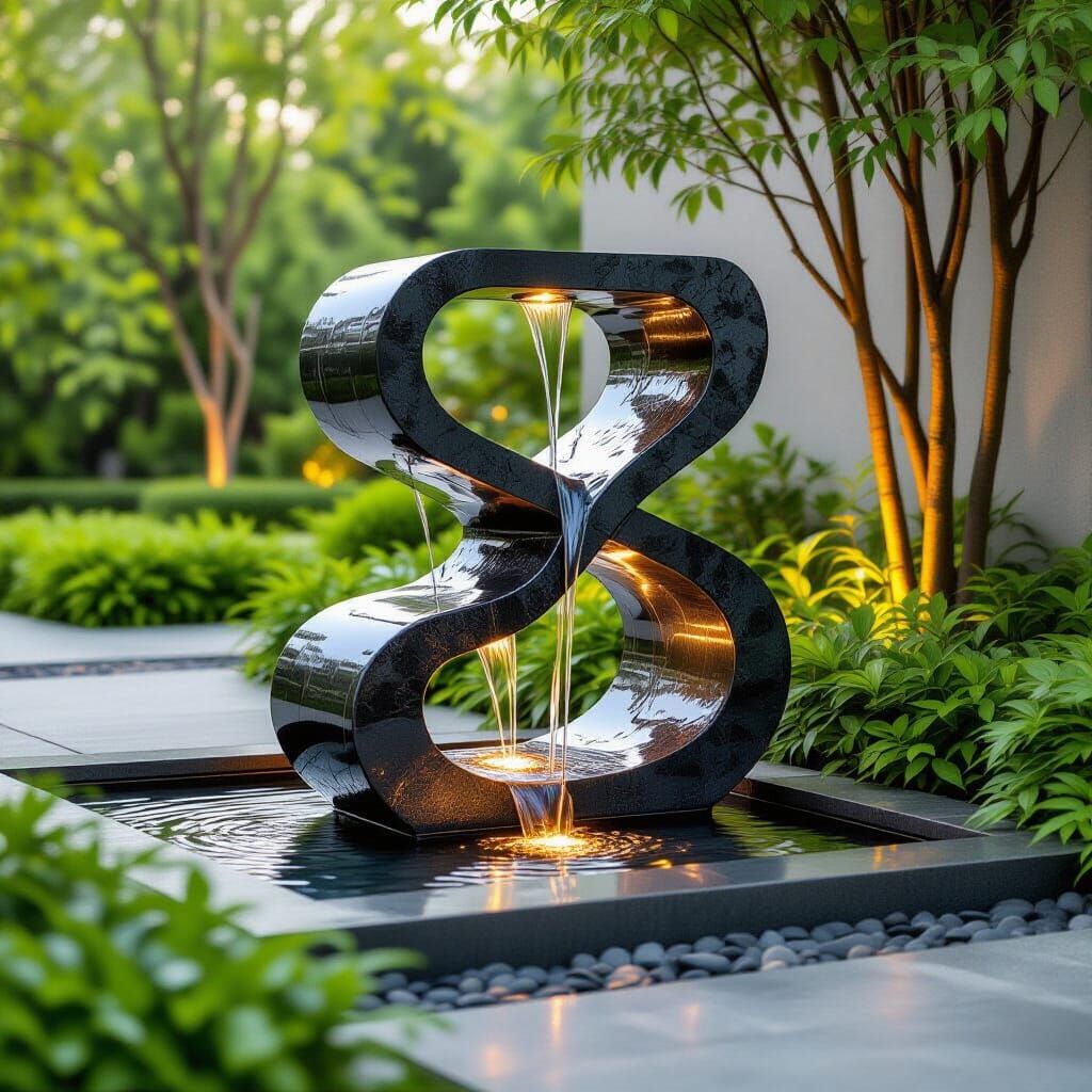 Outdoor Water Fountain with LED Lights, 31.9" Modern Resin Waterfall Fountain Outdoor, S-Shaped Garden ...  by @Van Vanner