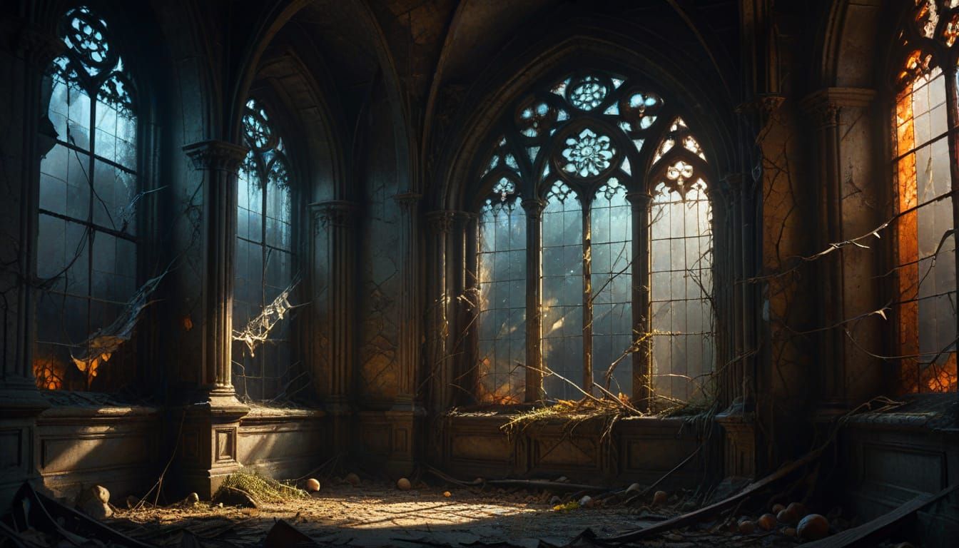 Spooky Cathedral Window in Ethereal Fog