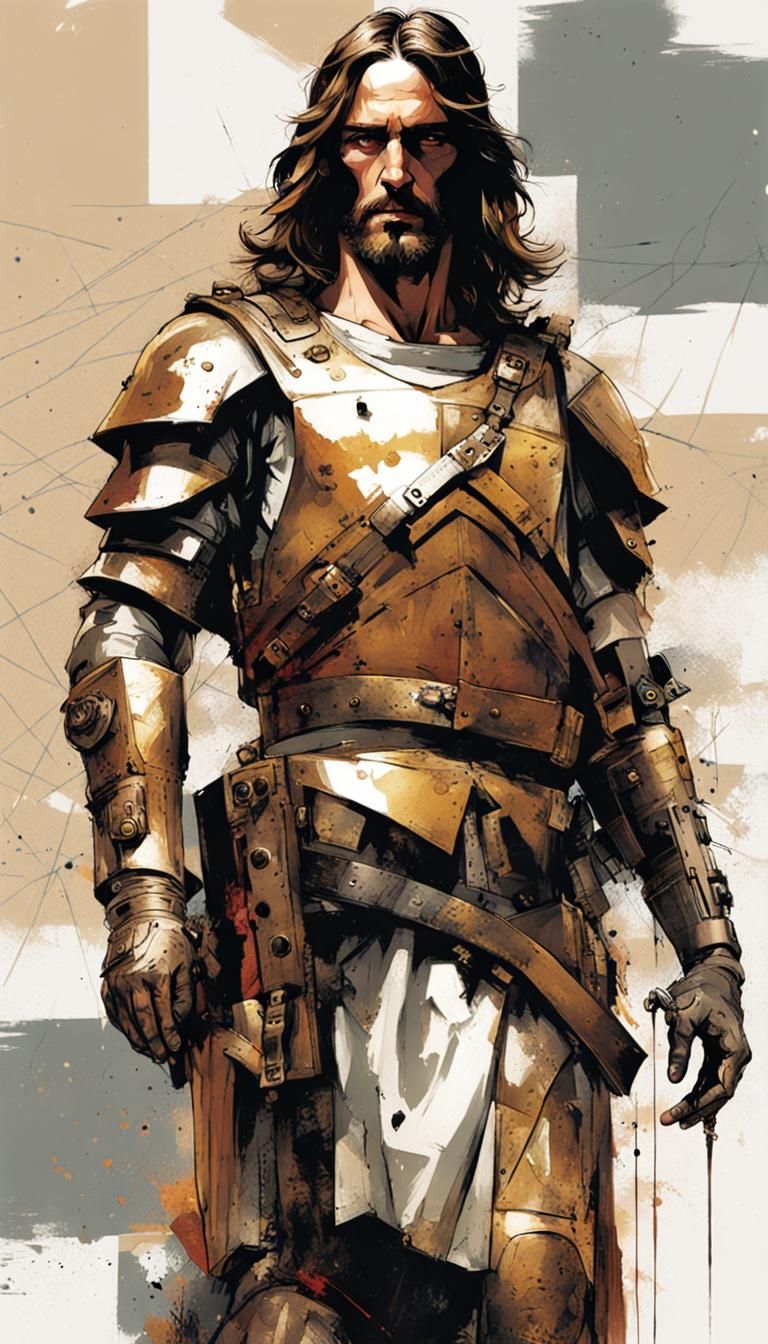 Armored Jesus Christ in Inkpunk Concept Art
