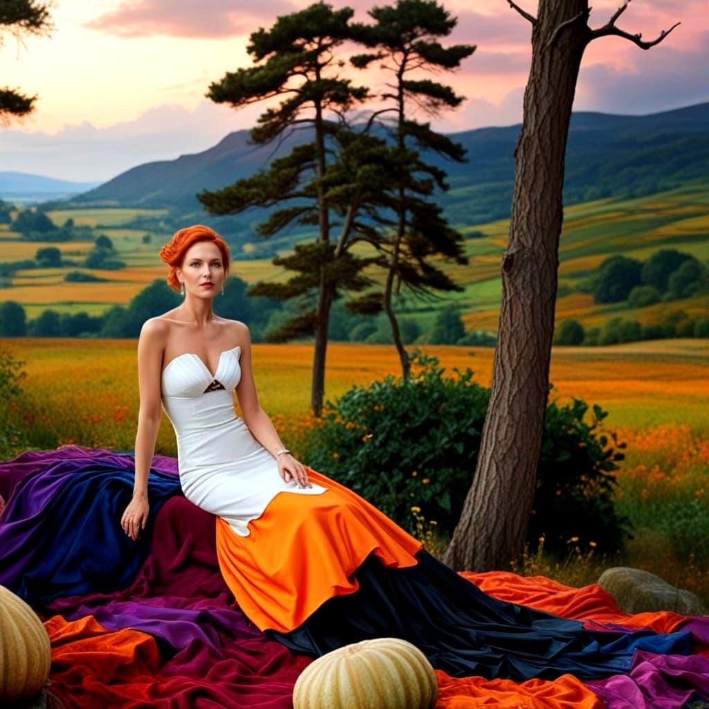 Elegant Woman in Vibrant Surreal Setting