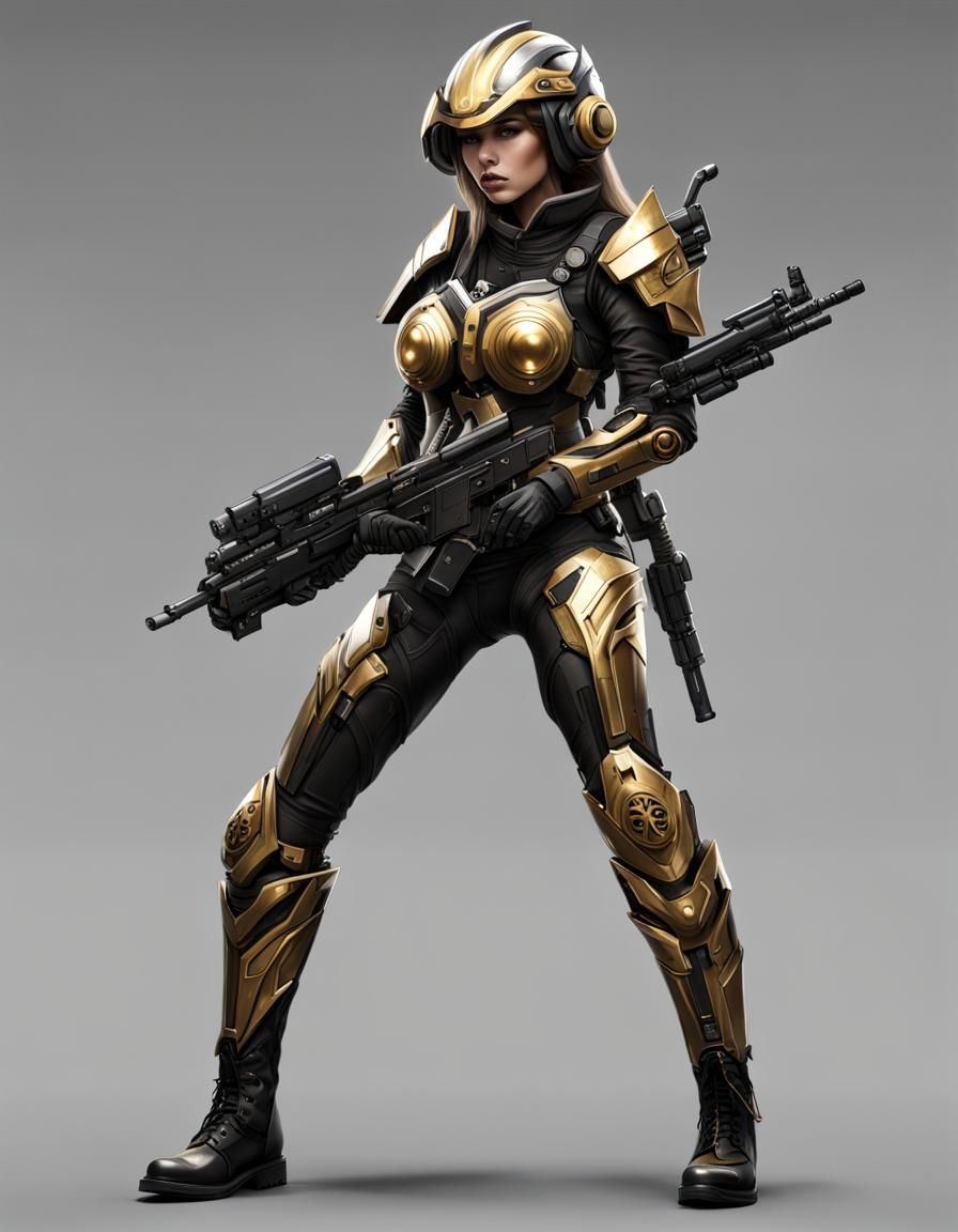full body of a human sci fi soldier wearing heavy sci fi elv...
