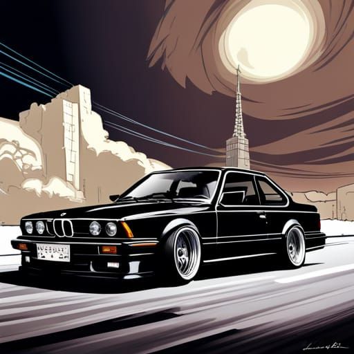 a 1986 black bmw 635i drive by Nicky larson