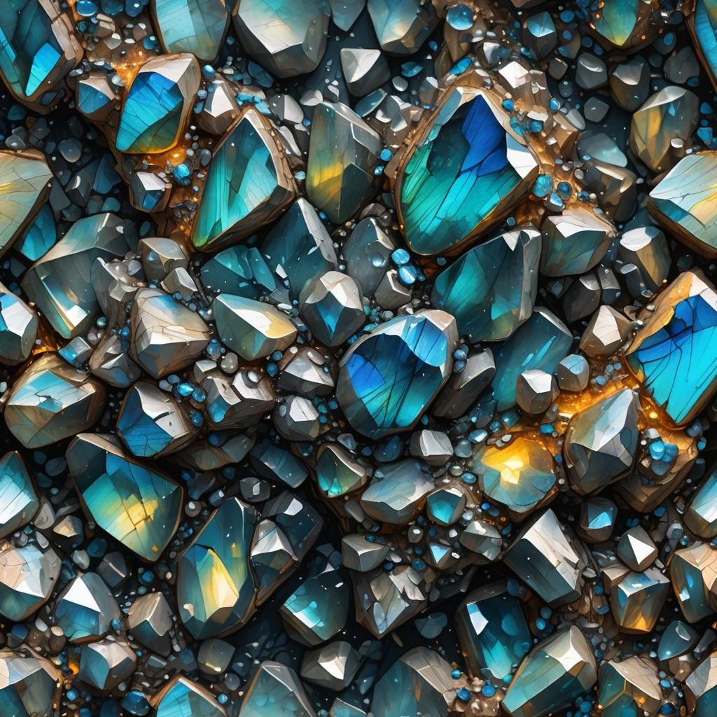 Bright Labradorite Crystal Cluster in Graffiti Art Style