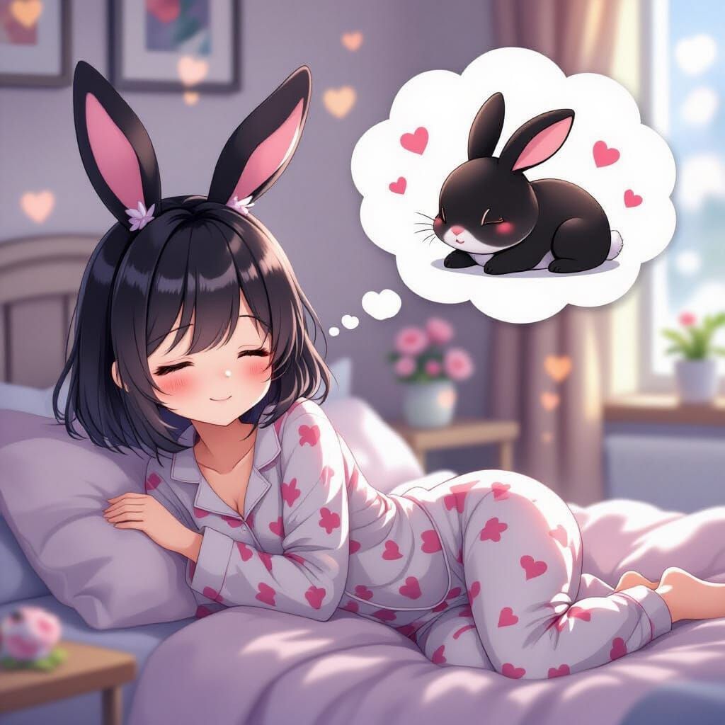 Dreamy Rabbit Woman Asleep in Wonderland