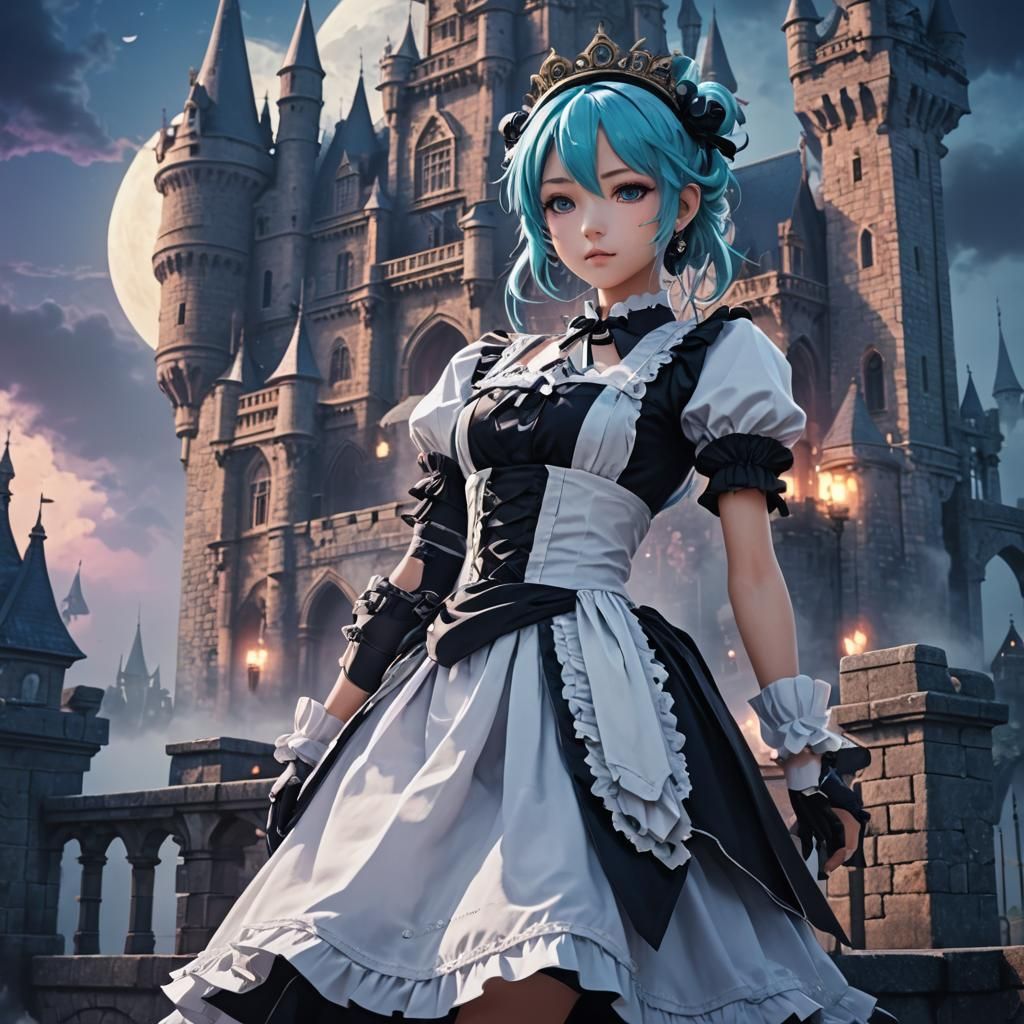 Miku Kobato in Regal Splendor: Dreamy Moonlit Castle